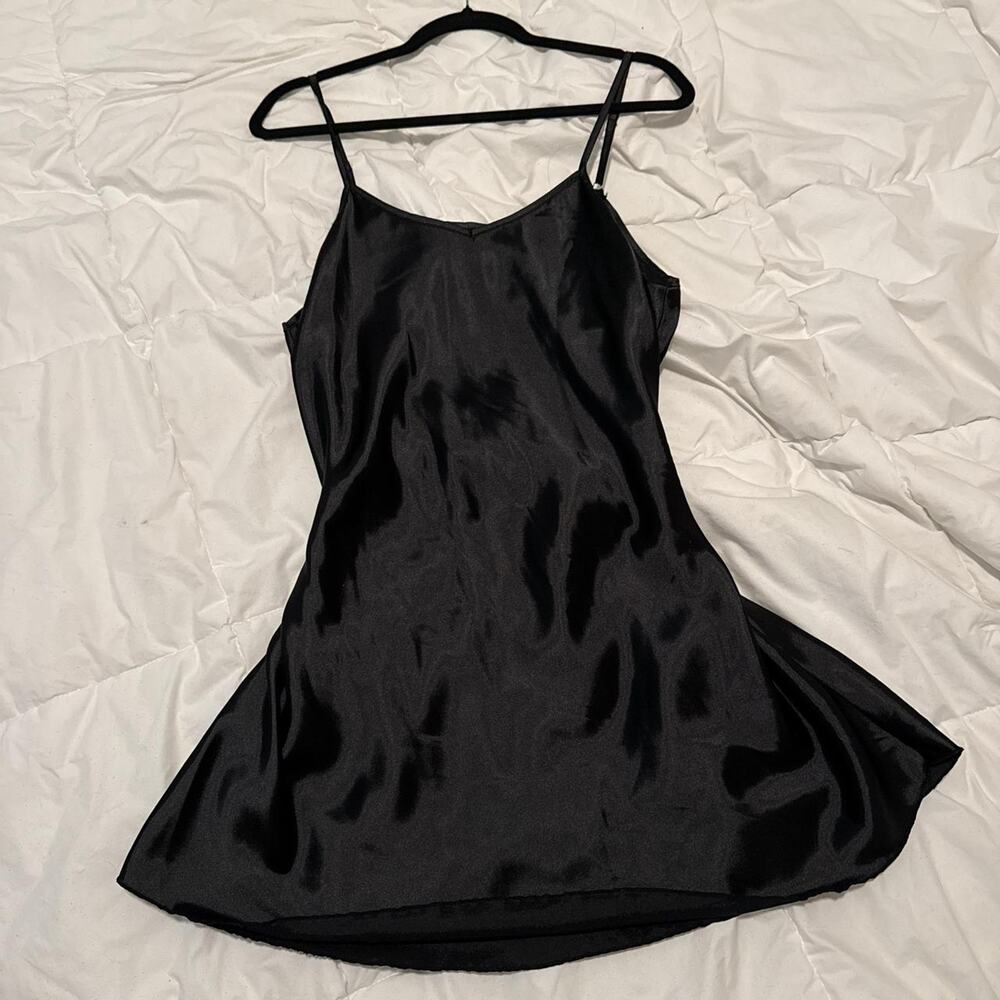 Mini black silk slip dress